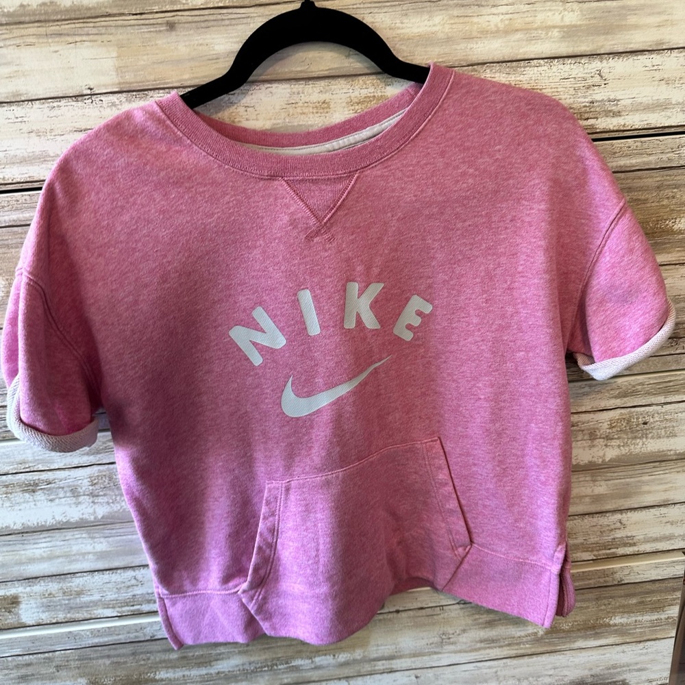 💗 Nike Cropped Sweatshirt Pink Short Sleeve Logo Youth XL